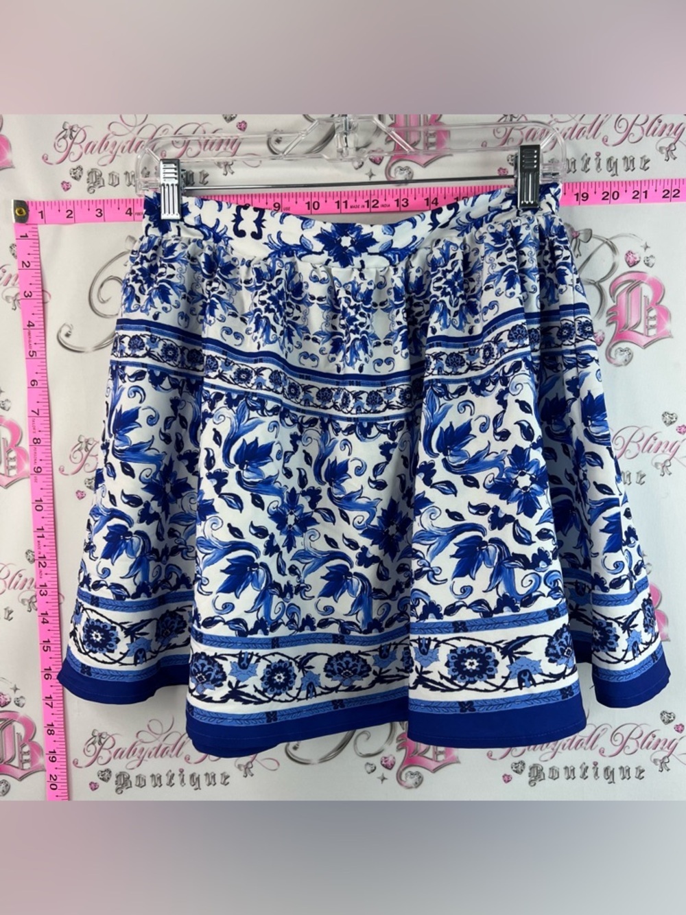 SHEIN skirt flowy tea cup style pattern Blue and White Floral Mini Skirt